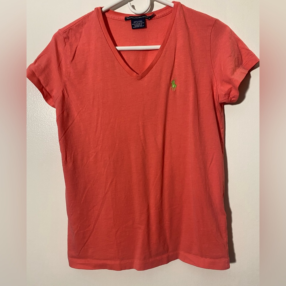 Ralph Lauren Sport Pink V Neck T Shirt - M